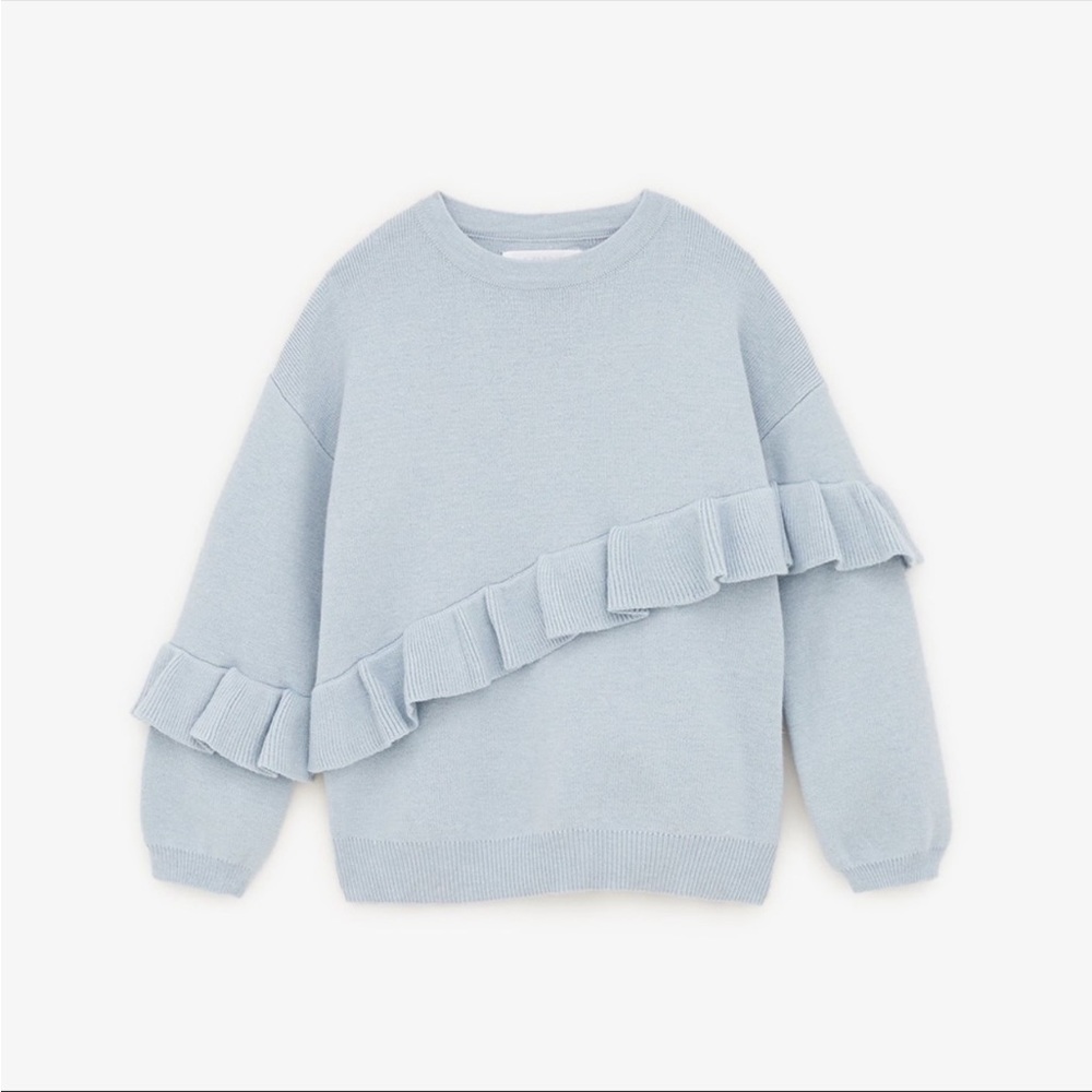 NWOT Zara kids blue ruffle knit sweater
